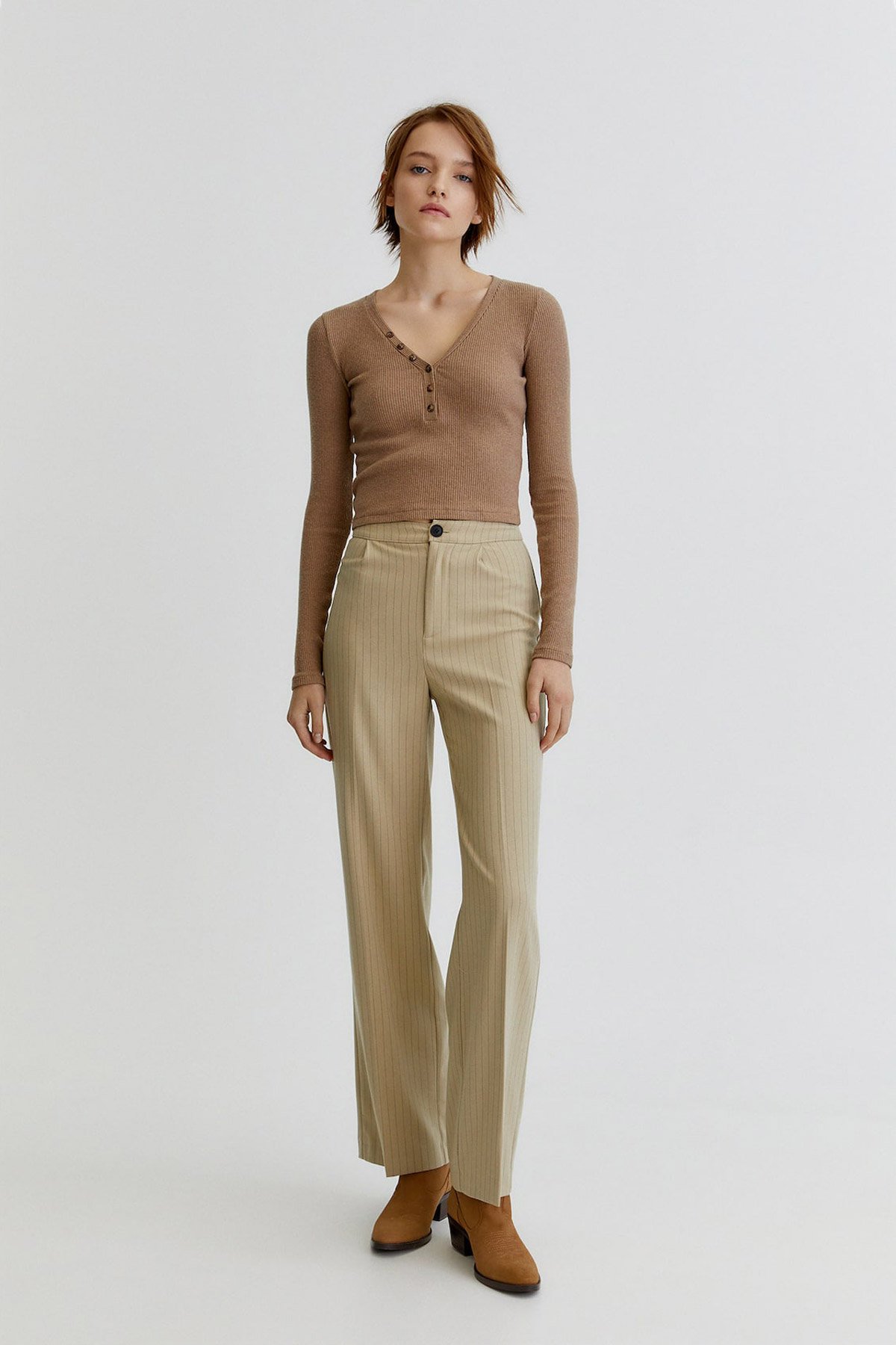 Ribbed V-Neck Cardigan With Rhinestone Detail - Image 2
